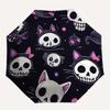 1pc Skull Cats Automatic Open/Close Umbrella with Windproof, Functional Design, 8-Rib Sturdy Canopy