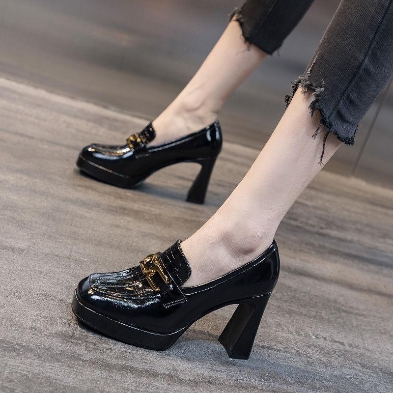 Модные весенние модные туфли на высоком каблуке осенние новые женские туфли на толстой платформе туфли-лодочки в британском стиле женские туфли без застежек с квадратным носком офисные туфли для женщин