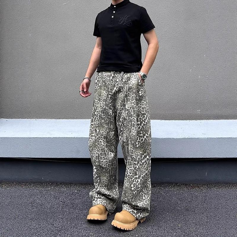 Стильные Spice Girl Универсальный силуэт Джинсы с принтом "стиранный леопард" Летние Ленивые Свободные Универсальные Узкие брюки