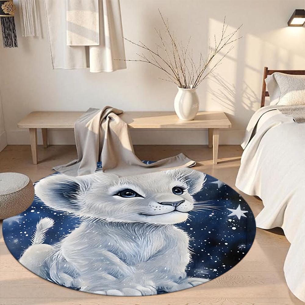 Lion Round Area Rug Perfect for Bedrooms Decorate room Dormitory Dining Room Anti-slip Round Rug Anime Office Decor