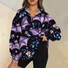 Women's Fashion Casual Long Sleeve  Printed Zipper Turtleneck Drop Shoulder Sweatshirt Top