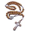 Catholic Wooden Rosary Virgin Mary Jesus Cross Necklace Fashion Catholicism Jewelry Gifts GZW