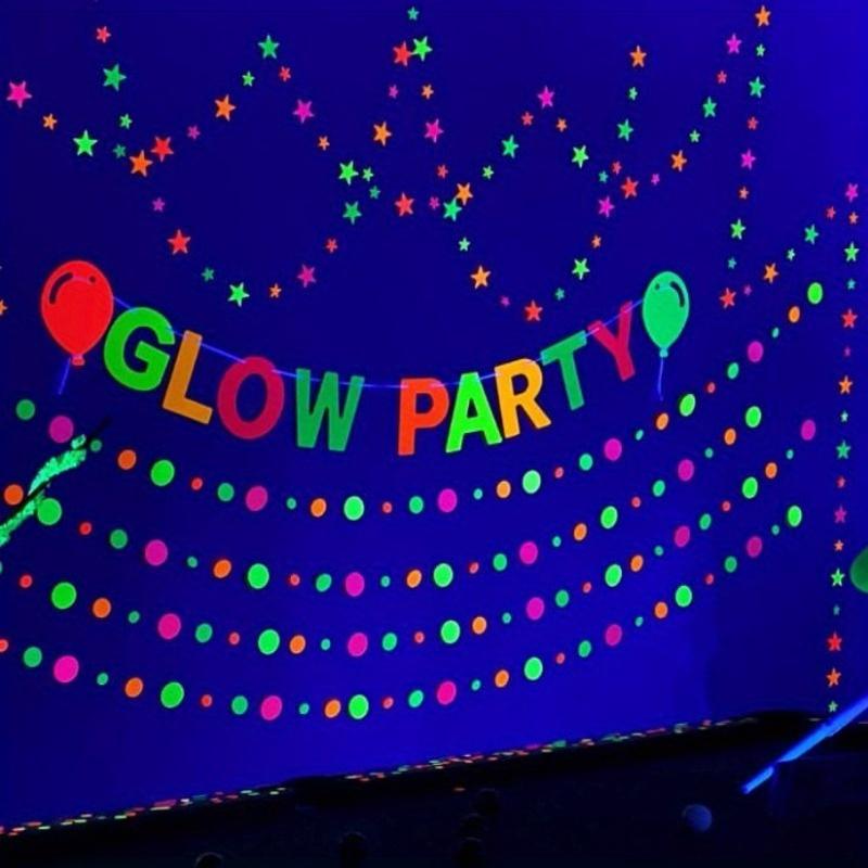 2pcs 78.74inch, Fluorescent Party Star Decorations, Fluorescent Birthday Banners Party Supplies, and Birthday Party Decorations