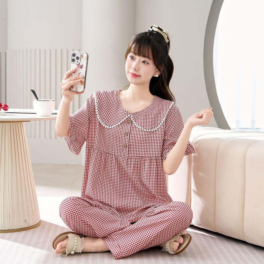 1011 spot women's new spring, summer and autumn cotton silk short-sleeved pajamas, simple and natural princess style loungewear