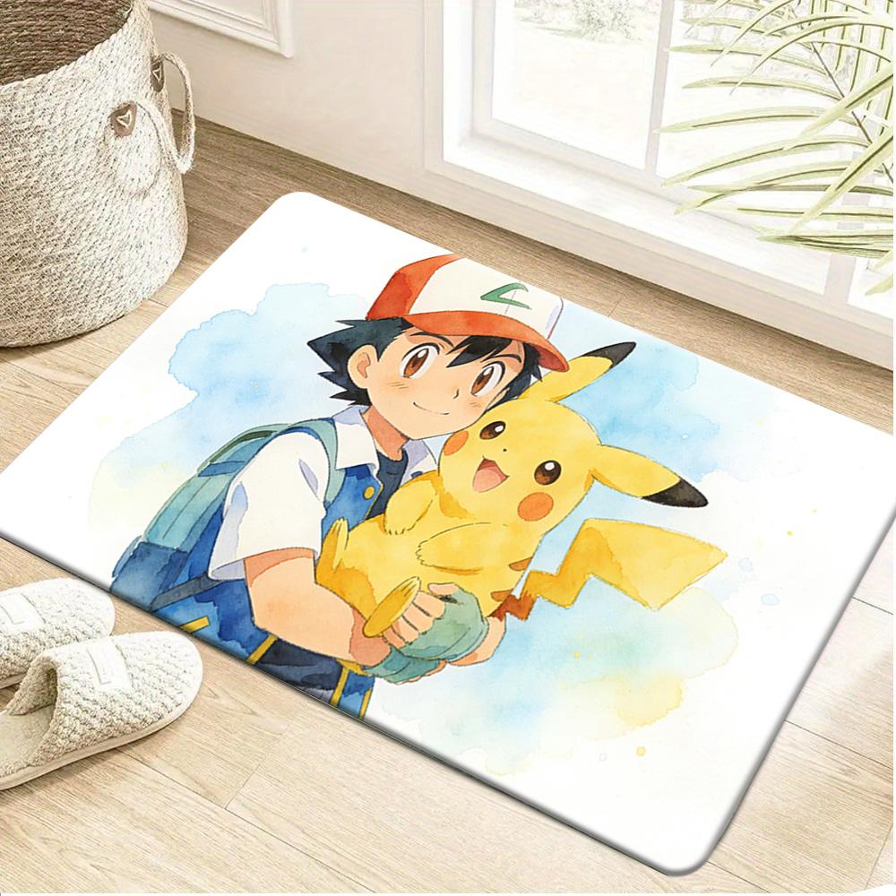 Pokemon Lucario Starry Night Cherry Blossom Print Non-slip Doormat, Soft Absorbent Floor Rug for Home Decor