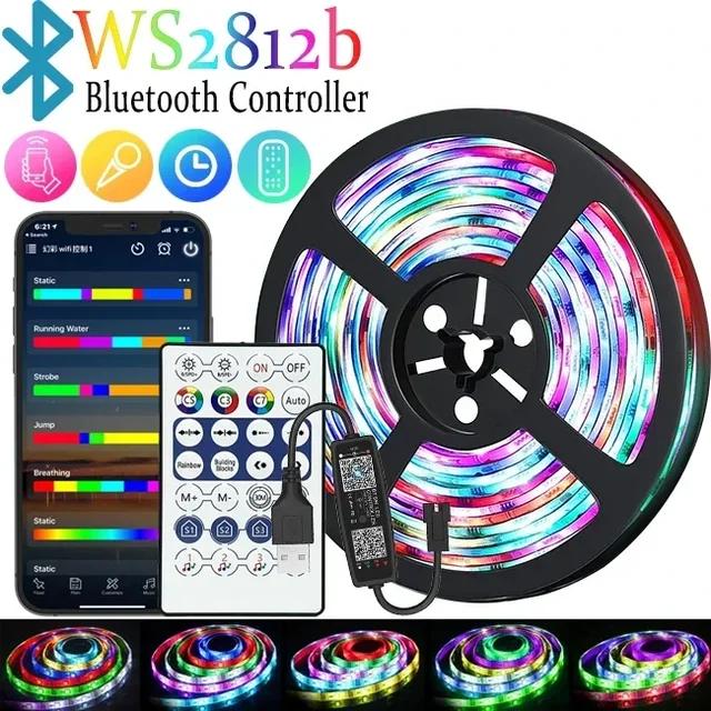 LED Strip RGB 5050 WS2812b Bluetooth App Control Chasing Effect Lights Flexible Tape Diode Ribbon TV BackLight Bedroom Decorate