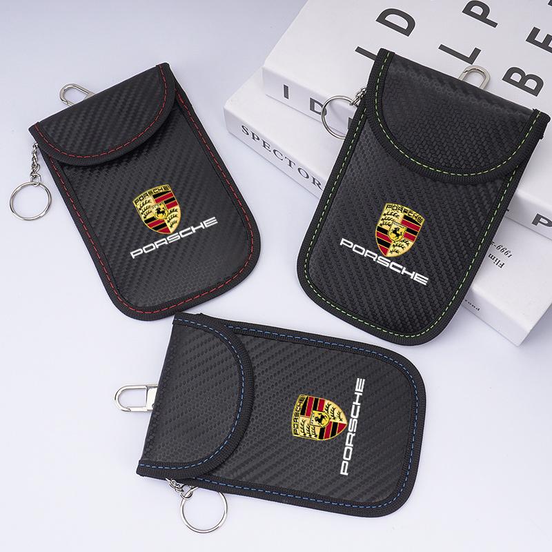lczcr3 Leather Car Key Case Signal Blocker Bag Shielding Pocke For Porsche Panamera Cayenne Taycan 911 718 Macan Carrera-GT 928 944 968
