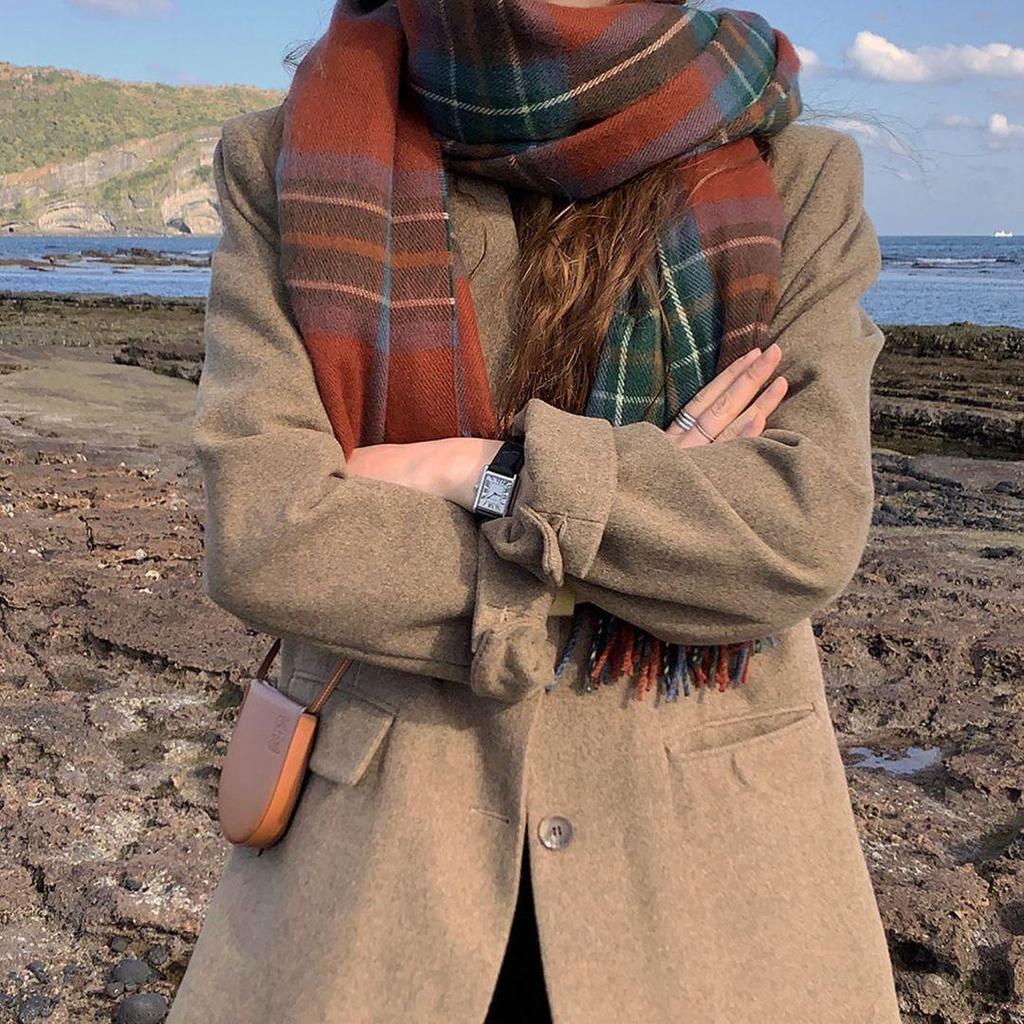 Blogger Style Imitation Cashmere Scarf Collection: Red Christmas Plaid Warm Snood, Korean Fashion