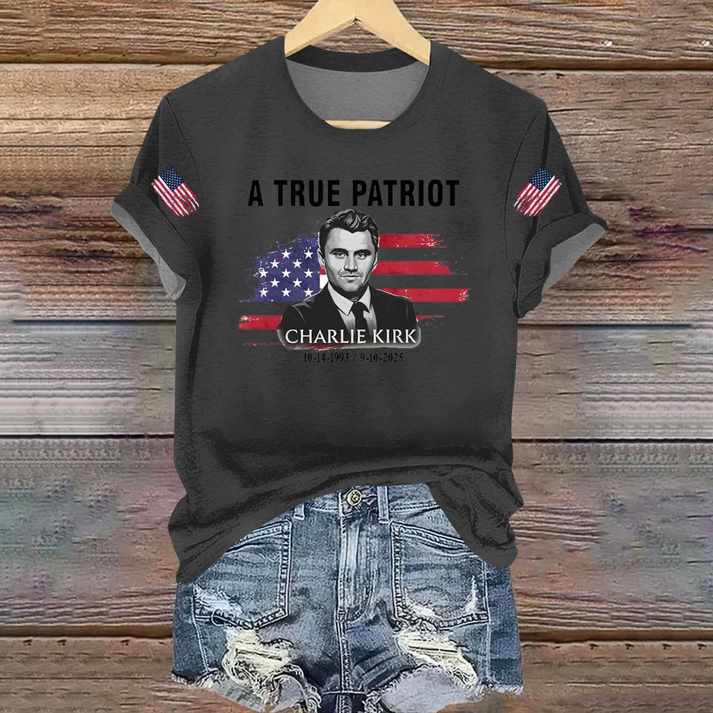 Women's Casual Printed T-shirt Round Neck Pullover Short Sleeve Top