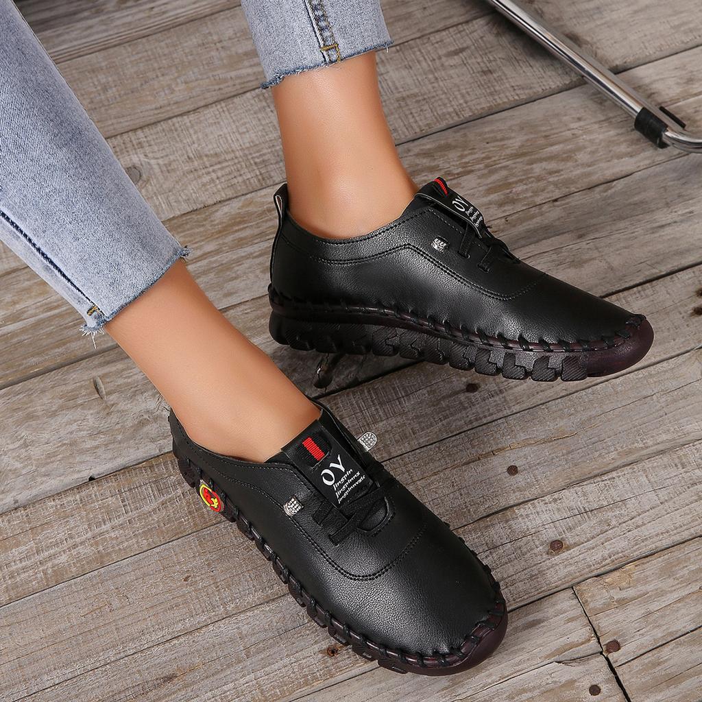 Fashion Women's Shoes 2022 Spring and Autumn New Soft-soled Hand-sewn Bag Shoes Large Size Casual Women's Slip-on Shoes