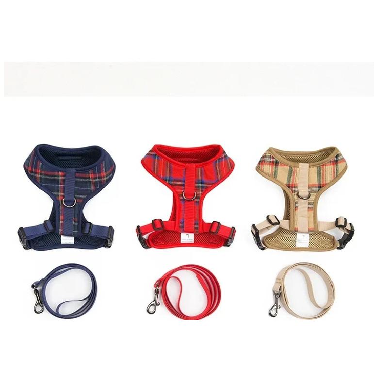 Fashion Plaid Style Pet Harness Vest and Leash Set Dog Vest Harness Dog Leash Adjustable Dog Chest Strap Pet Supplies