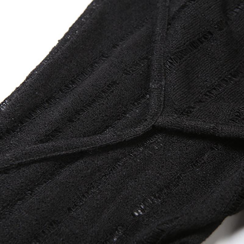 Осень Новые Женские Однотонные Узкие Уличная Мода С Высокой Посадкой Повседневные Рваные Расклешенные Брюки