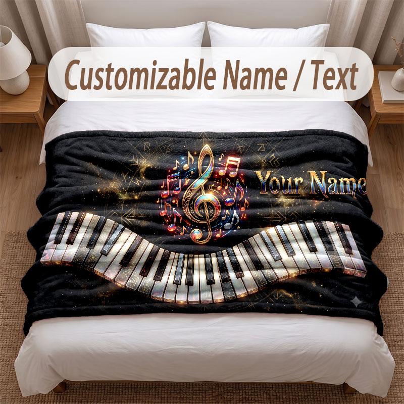 Music Theme Soft Blanket Personalized Custom Name Text Print Warm Blanket Home Sofa Bedroom Decor