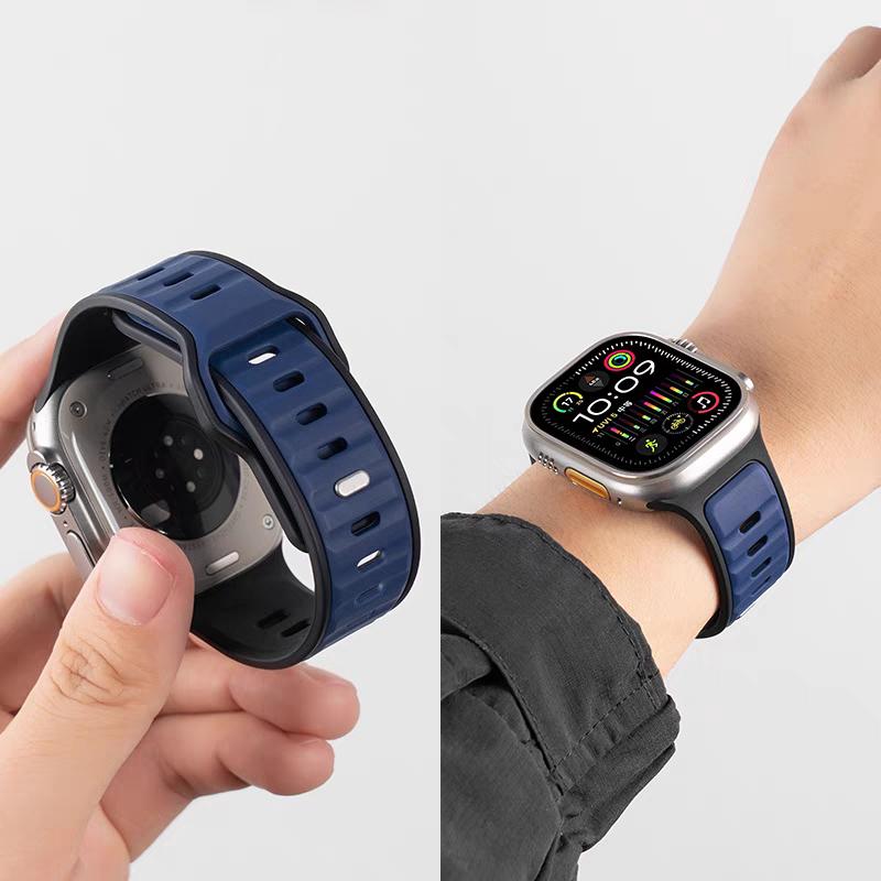 Спортивный двухцветный силиконовый ремешок для Apple Watch Band Ultra 2 49 мм 46 мм 42 44 45 мм браслет для Iwatch Series 10 9 8 7 6 SE 5 4 3