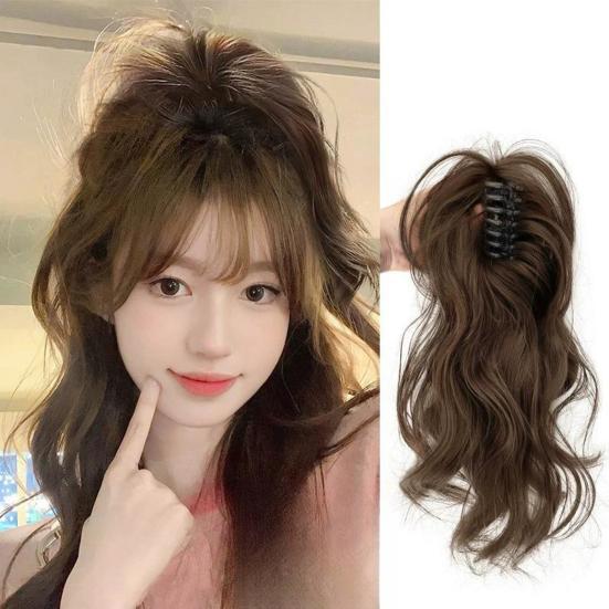 Women Curly Ponytail Extension Hairpiece with Claw Clip Fluffy Natural High Temperature Fiber Messy High Ponytail Long Wavy Wig Synthetic Hair