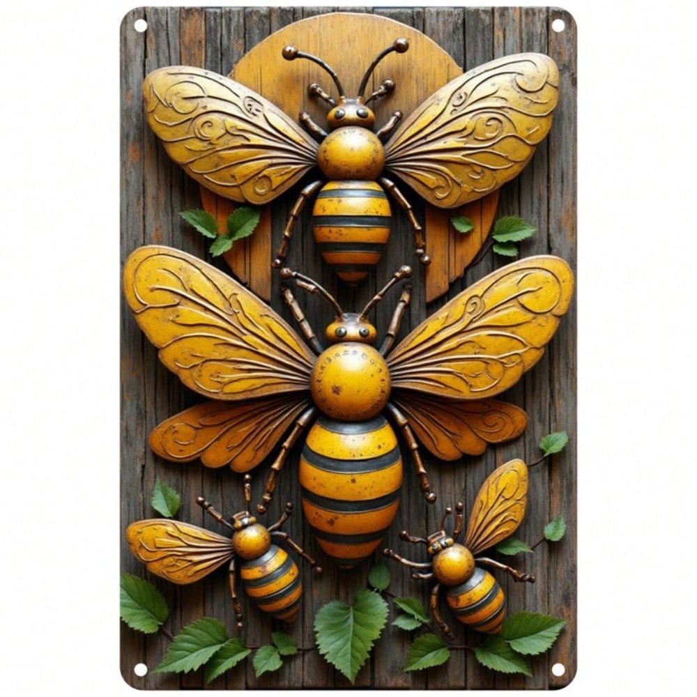 Vintage Metal Bee Sign Farmhouse Wall Art Weatherproof Outdoor Indoor Decor