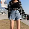 Классические и минималистичные модные универсальные женские шорты с высокой талией и рваными краями, большие размеры, свободные, тонкие, широкие, рваные, летние, джинсовые шорты, индивидуальность