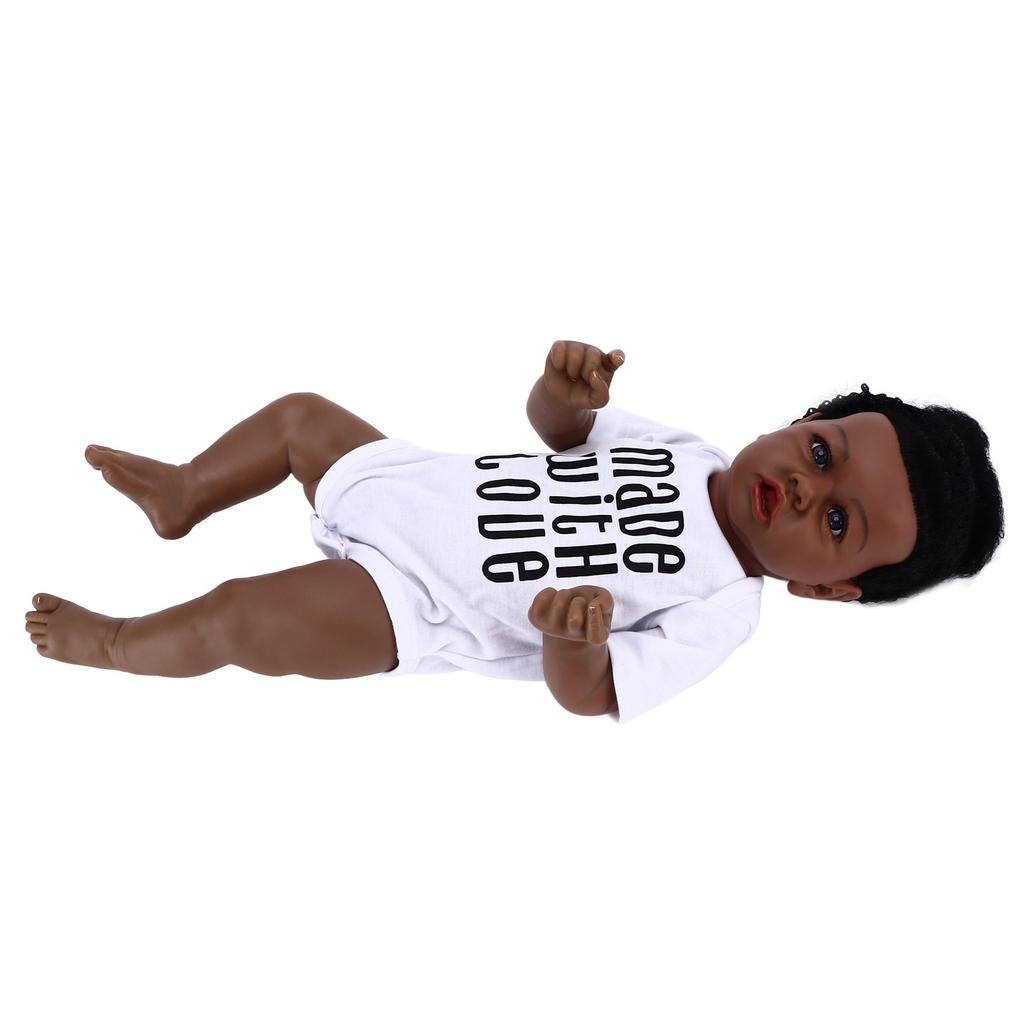 24-дюймовая изысканная кукла-девочка, афроамериканская черная кожа, виниловая кукла-новорожденная с повязкой для волос