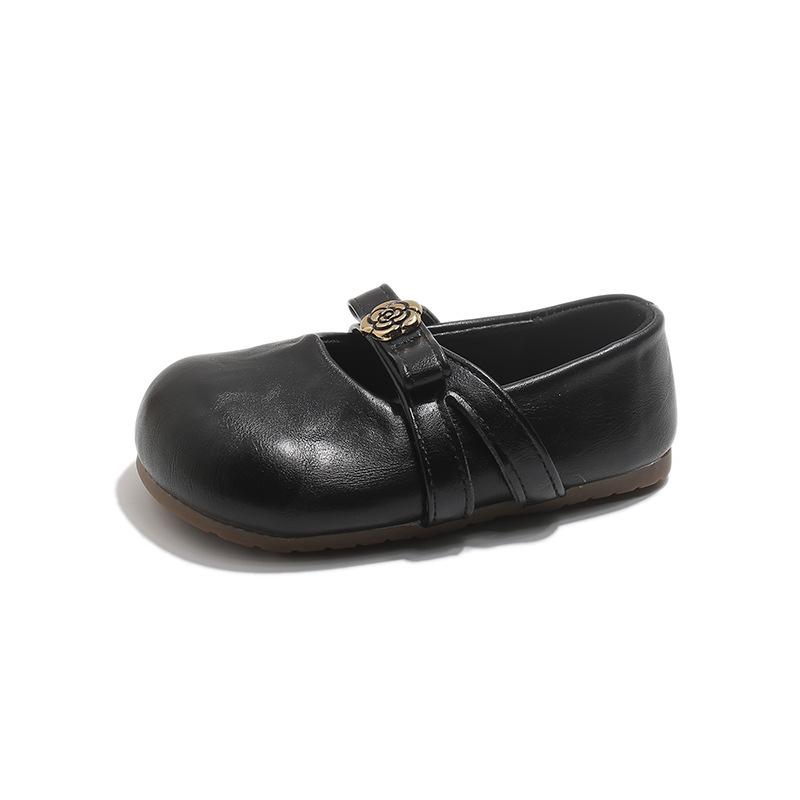 Girls' Gentle Evening Shoes, Vintage Style Round-Toe Flat Mary Jane Shoes, Versatile with Skirts, Shallow-Heel Small Leather Shoes