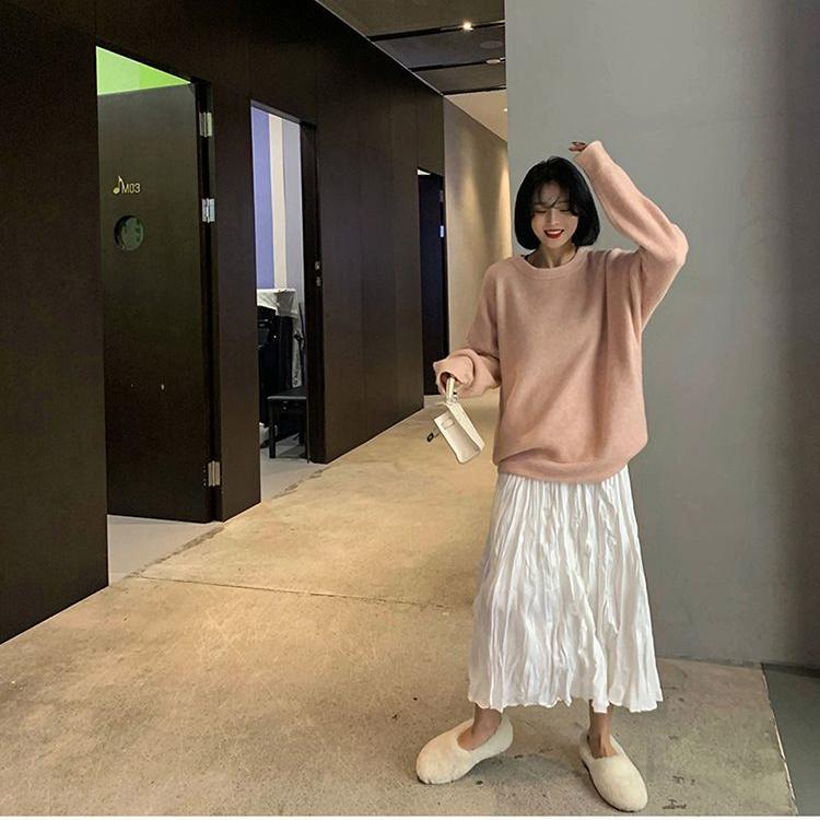 Женская полуюбка Необычная плиссированная юбка Юбка-трапеция с высокой талией Плиссированная полуюбка в длинной части, тонкая, больших размеров