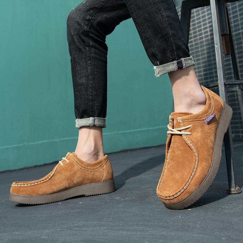 Мода Мода Балетки Мужские Уличные Оксфорды Классические Ретро Повседневная Обувь На шнуровке Высокое Качество Коровья Замша Кожа Мужские Удобные Туфли для Вождения