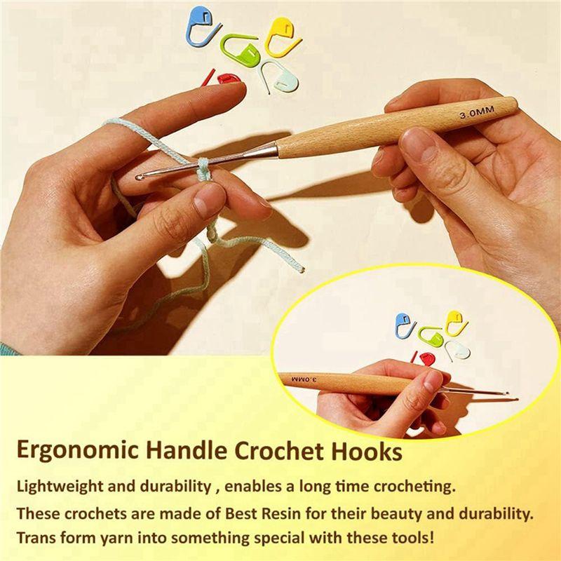 BAAU 40Pcs Wood Crochet Hooks 3.0Mm-6.5Mm, Ergonomic Handle Crochet Hooks Set
