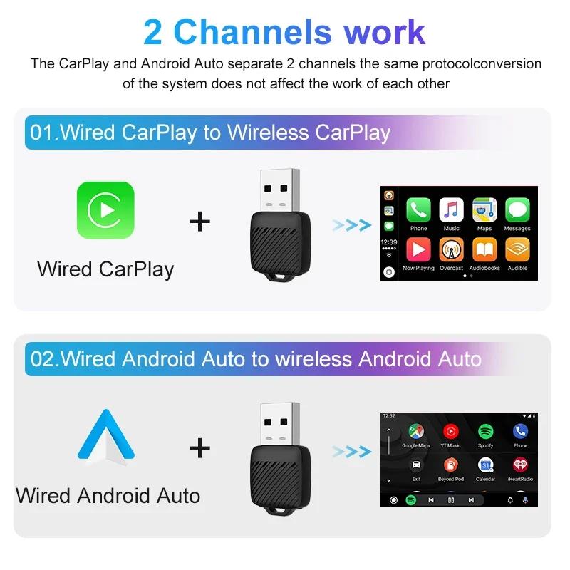 Беспроводной адаптер Carplay Android Auto 2 в 1 Адаптер Carplay для штатной автомагнитолы с USB Plug and Play Проводной в Беспроводной