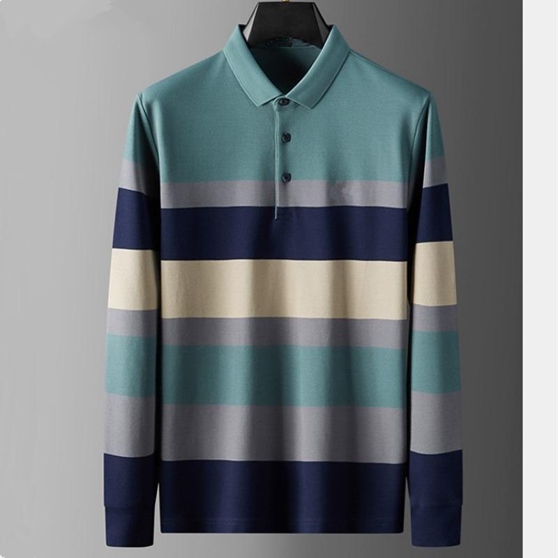 Мужская полосатая рубашка-поло с длинными рукавами, летняя модная повседневная дышащая футболка-поло, мужской брендовый топ с вышивкой