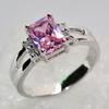 1Pc Silvery Color Women Princess Cut Pink Stone CZ Crystal Rectangle Ring Princess Jewelry Gift