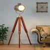 Wood Brown and Brass 152.4 Cm Height Adjustable Tripod Floor Lamp Standing with Moveable Spotlight