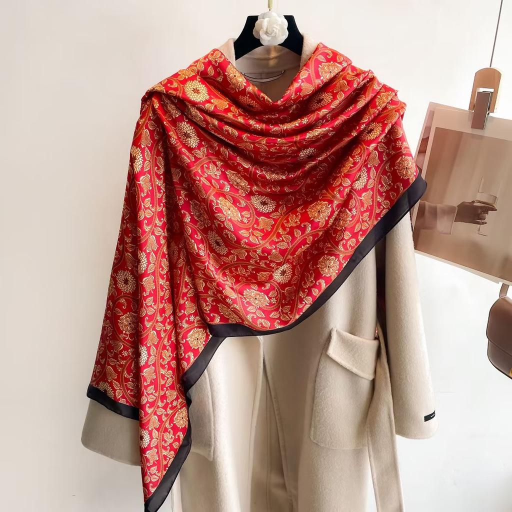 Hangzhou Silk Silk Scarf Autumn and Winter Shawl Two-purpose Thin Style Versatile Fashion New High-end High-end Exterior Matching