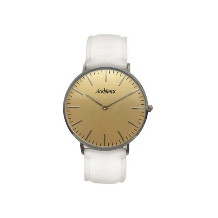 Montre Unisexe Arabians - HAA2233D - Mouvement Quartz - Boîtier Acier - Bracelet Cuir - Cadran Doré
