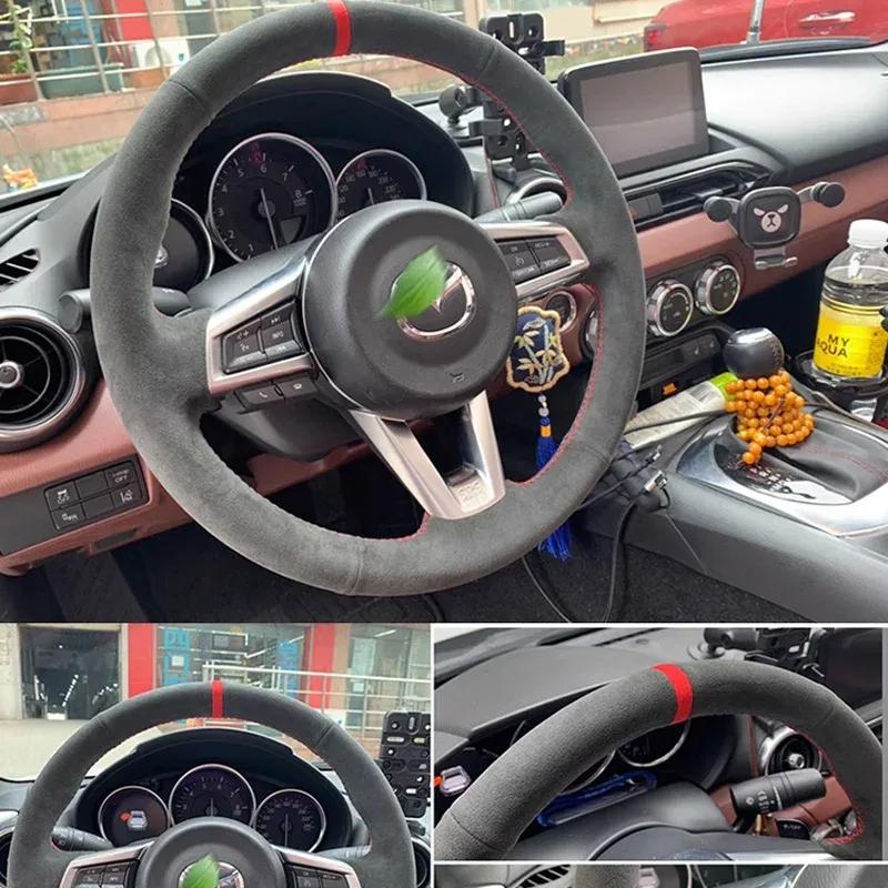 ized suede Style Car Steering Wheel Cover for Mazda MX-5 2015- MX5 ND Hand-Stitched black Steering Wheel Wrap