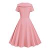Retro Women Dress Turn-down Collar Shortn Sleeves A-line Big Swing Buttons Slim Fit Solid Color 50s Ball Prom Midi Dress