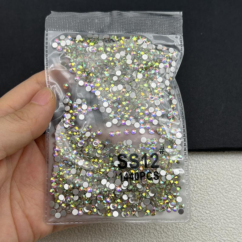 1440Pcs/bag AB/Clear Round Mini Nail Diamond SS3-SS20(1.3-4mm) FlatBack Non-Hotfix Nail Crystal Crystal Clear AB Manicure Glass