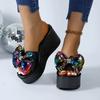 Модные Aphixta 9см Высокий Каблук-Клин Цветные Банты Цветы Платформа Шлепанцы Летняя Женская Обувь Платформа Шлепанцы sandalias de mujer