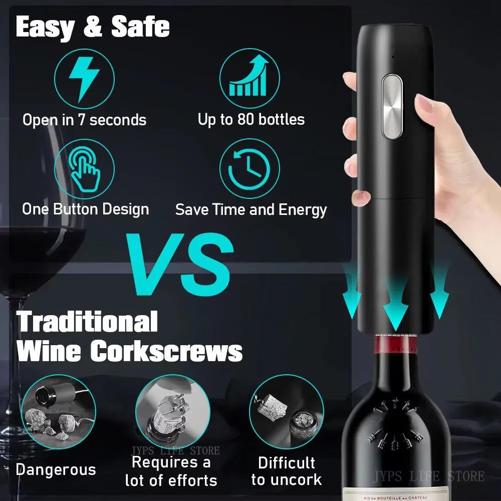 Upgraded Electric Wine Bottle Opener USB Rechargeable Automatic Wine Corkscrew One-click Button Wine Opener Set Kitchen Tools