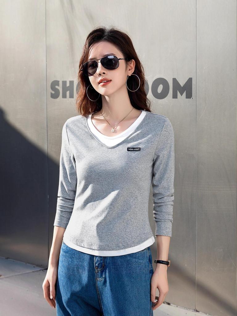 Женский облегающий базовый топ с длинными рукавами из двух частей для осени/зимы, 2025. Универсальный дизайн