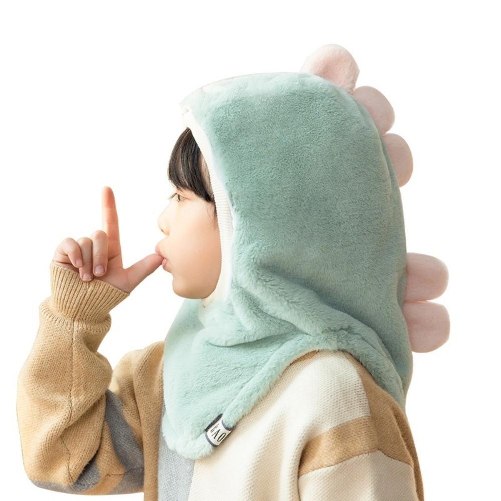 Cartoon Kids Mask Integrated Hat Plush Fleece Hooded Hat Winter Warm Windproof Head Caps