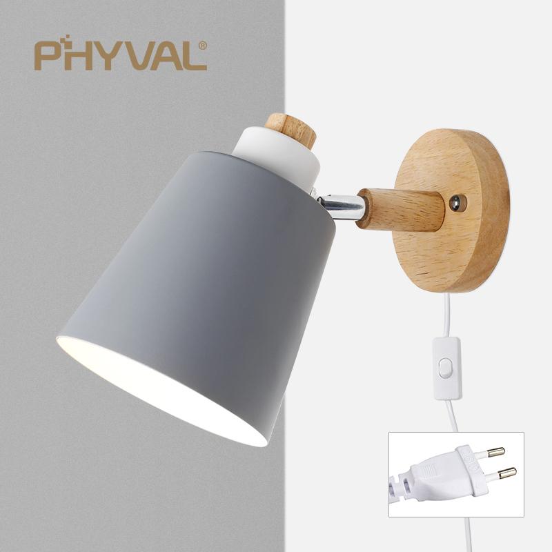 Modern LED Wall Lamp Macaron E27 Blub With Plug For Study Bedroom Bedside Hallway Living Room Home Decoration Lighting Fixtures
