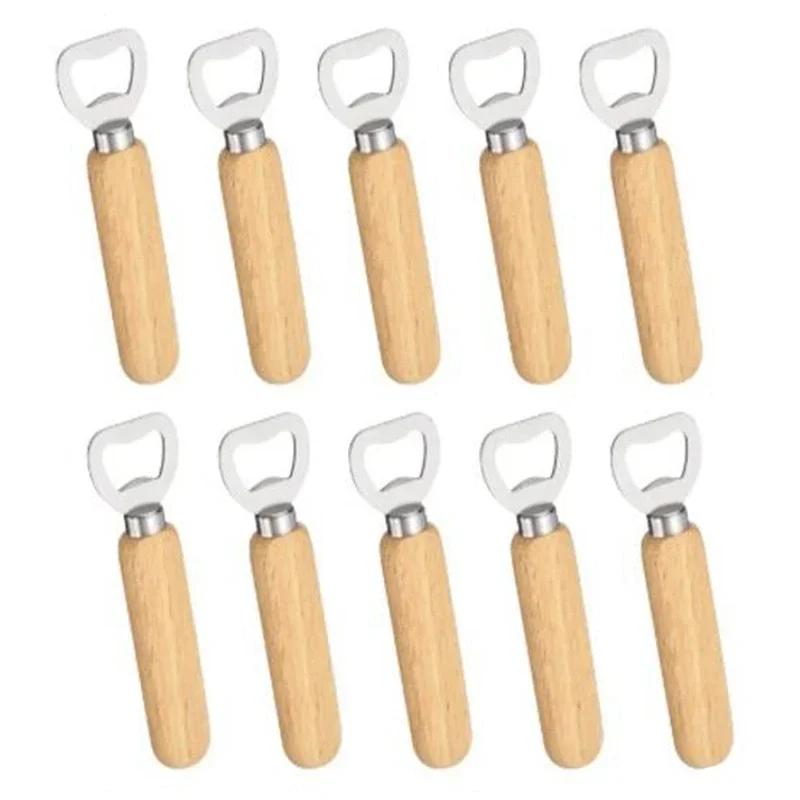 Handheld Wine Beer Soda Glass Cap Bottle Opener for Home Kitchen Bar 10Pcs/Set Bartender Rubber Wood