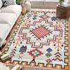 Богемный Мягкий Ковер с Низким Ворсом Машинная Стирка Нескользящий Декор для Гостиной Спальни Яркие Геометрические Узоры Красный Синий