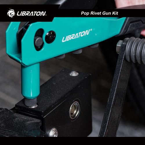 LIBRATON Hand Riveter Set, Includes 120 Blind Rivets, 4 Drill Bits, and 4 Toolless Nose Pieces, Riveting Tool Set