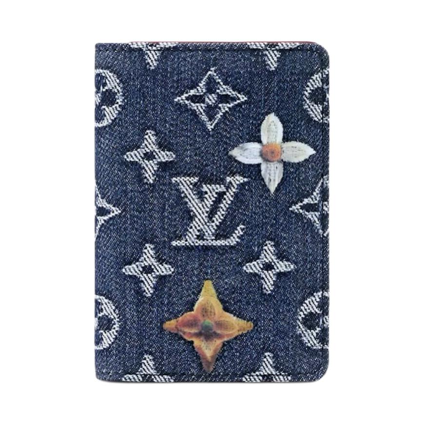 Louis Vuitton Pocket Organizer Denim Brand Letter Hot Stamping Denim Card Holder Regular Men Card Holder Blue M27560