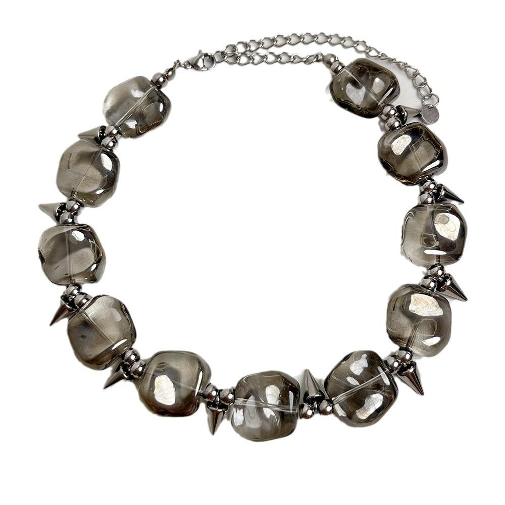 Готическое ожерелье с заклепками и бусинами, преувеличенный панк чокер, женская модная цепочка на ключицу для вечеринки