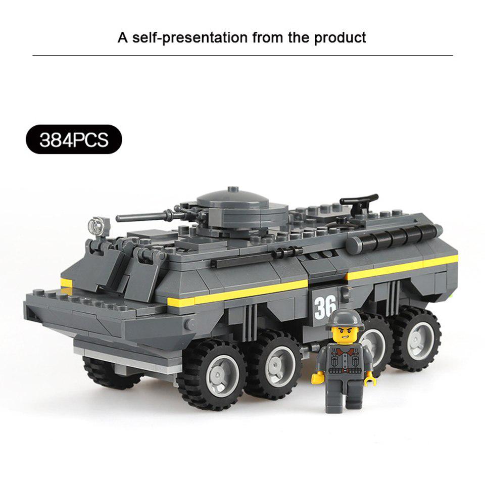384pcs Armored Car Building Block Sets Military Tank Soldiers Bricks Assembling Educational Toy Gift