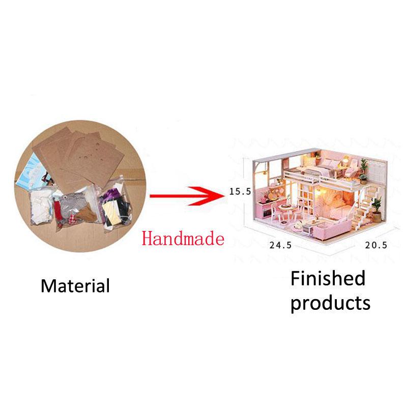 Miniature Pink Dream House Dollhouse With Furniture Kits Wooden Dolls House LED Lights Accessories