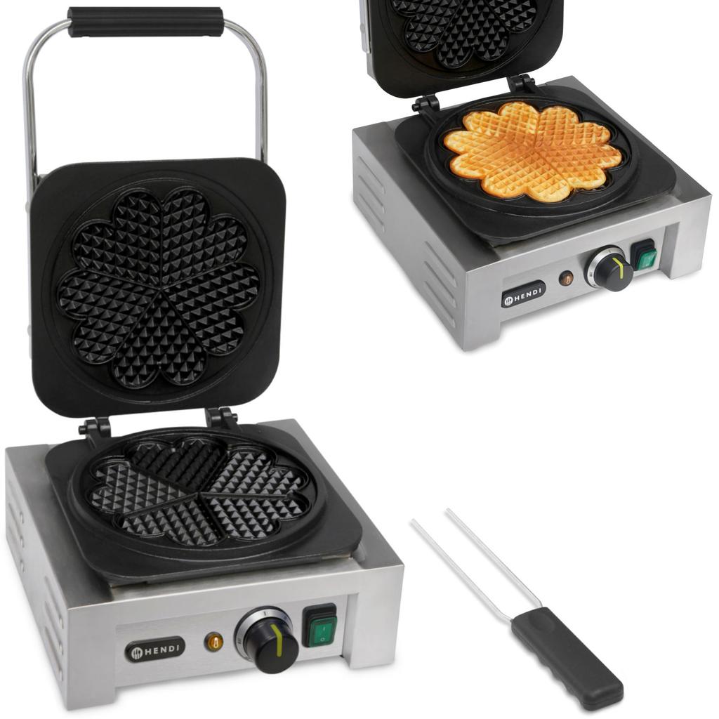 Professional waffle maker with rosette, 5 heart-shaped waffles, diameter 215mm, 2200W