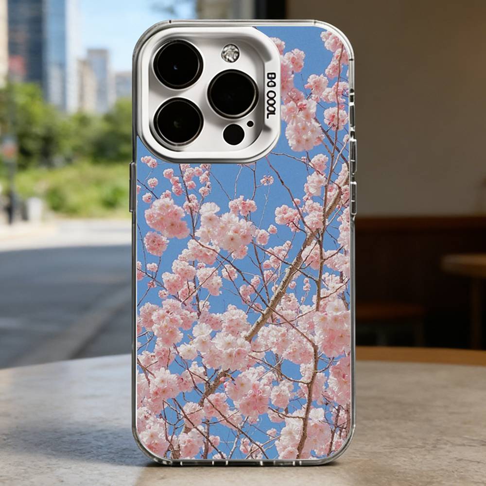 Розовый Сакура Белый Ударопрочный Чехол Для Телефона Для iPhone 16,15,14,13,12,11,Pro,XS,Max,Plus,Mini,SE
