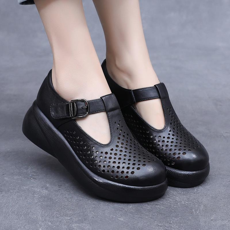 Fashion GKTINOO Genuine Leather Closed Toe Sandals For Women Hollow Out Summer Platform Sandals Wedges Leisure Ladies Shoes Handmade